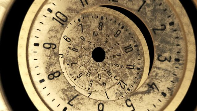 3D animation of clock spiral abstract ,Time Spiral Symbolizing 