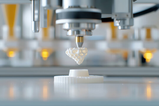 3D printer creates a three-dimensional object from a digital file. - Powered by Adobe