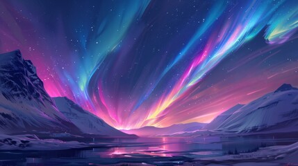 The Northern Lights dancing across a starry Arctic sky, painting ribbons of vibrant colors.