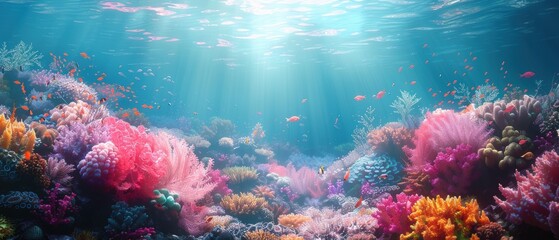 Obraz premium Crystal clear background of a vibrant coral reef, full of marine life and colors, ideal for underwater themes