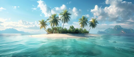 Obraz premium Deserted island with white sandy beaches and palm trees