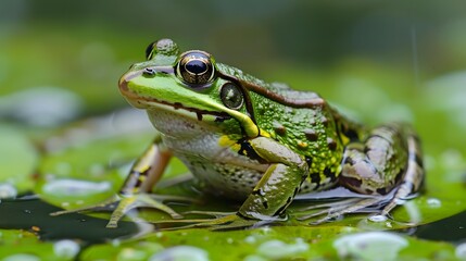 Fototapeta premium frog on green pond. 