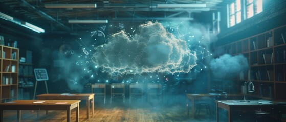 Detailed visualization of cloud-based education platforms, showing online learning tools and virtual classrooms