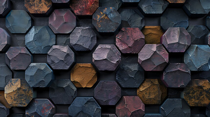 3D dark hexagon stone Wallpaper. Multi-color cement tile wall background. Seamless geometric pattern. AI generated