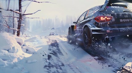 Rally racing car on dirt track, in winter, extreme sport activities theme, created with generative ai