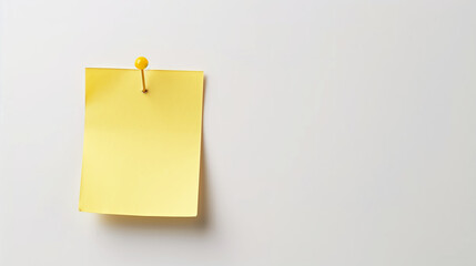 Yellow sticky note with pin isolated on white