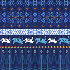 Traditional cloth pattern ethnic sarong Cross stitch pattern in horizontal Pixel Seamless Vector format using geometric shapes arranged in various shapes seamless knitted pattern with embroidery