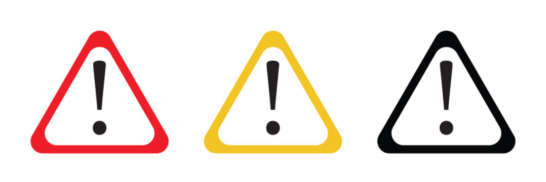 Caution warning signs. Exclamation danger sign. Warnings, attention simbol. Triangle warning flat style. Danger warning icon set. alert triangle warn sign in black, yellow, and red color. exclamation
