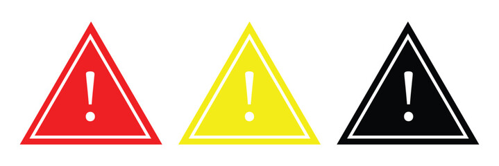 Caution warning signs. Exclamation danger sign. Warnings, attention simbol. Triangle warning flat style. Danger warning icon set. alert triangle warn sign in black, yellow, and red color. exclamation 