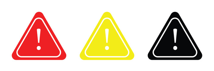 Caution warning signs. Exclamation danger sign. Warnings, attention simbol. Triangle warning flat style. Danger warning icon set. alert triangle warn sign in black, yellow, and red color. exclamation 