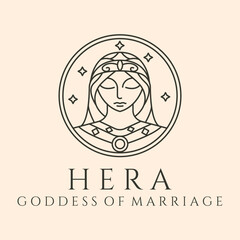hera greek queen of god line art logo vector symbol illustration design