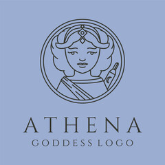 ancient athena greek goddess line art logo vector symbol illustration design