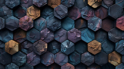 3D dark hexagon stone Wallpaper. Multi-color cement tile wall background. Seamless geometric pattern. AI generated