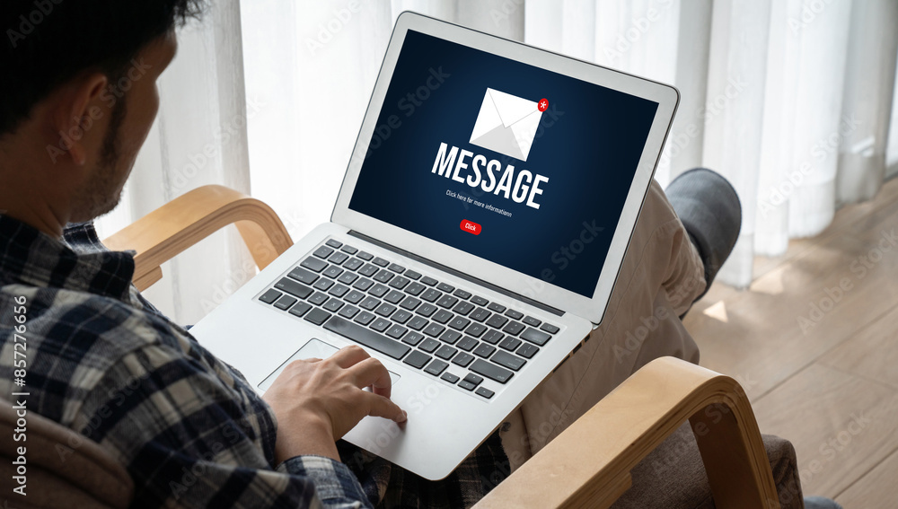 Poster email notification message showing on computer screen snugly. digital marketing message information 