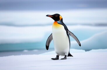Fototapeta premium A penguin walks on an ice floe