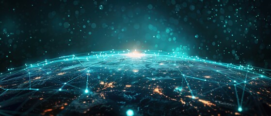 Digital Earth with glowing network lines and a datacentric background, highlighting global internet communication in detail