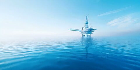 Obraz premium Abstract 3D blue oil rig floating in isolation symbolizing petroleum industry. Concept Industrial Innovation, Blue Aesthetic, Petroleum Production, 3D Rendering, Abstract Symbolism