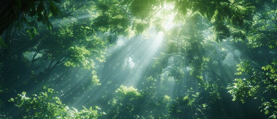 Digital green forest canopy with sunlight filtering through