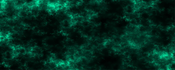 Green dust overlay particle abstract grunge texture on dark background. Abstract distressed vintage grunge. Jade color black particle explosion on dark background. Abstract design with fog on black. 
