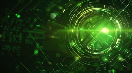 Abstract Green Digital Interface with Glowing Circles