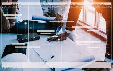 Project management schedule for business planning. Modern graphic interface showing timeline of...