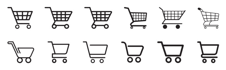 Shopping cart line art icon for apps and websites. Trolley linear flat black & white symbol png file. Shopping cart vector