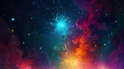 vibrant abstract light background with scattered, glowing particles in a cosmic theme