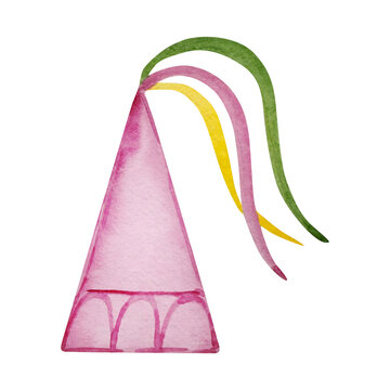 Watercolor cute pink princess hat, fairy tale illustration