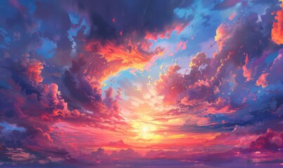 Fototapeta premium Summer sky with vibrant sunset