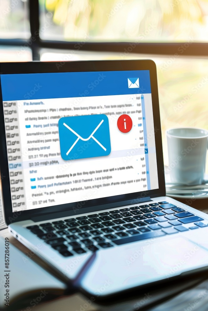 Poster email communication displayed on laptop for sending and receiving messages electronically