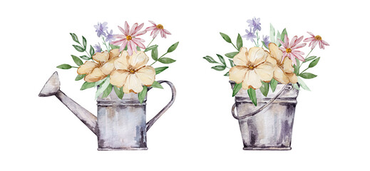 Watercolor gardening set with floral