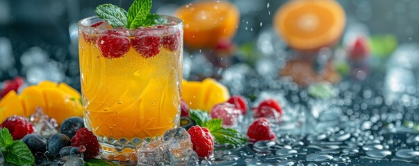 Fresh fruit juice with ice and mint
