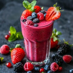 A colorful summer smoothie with fresh berries