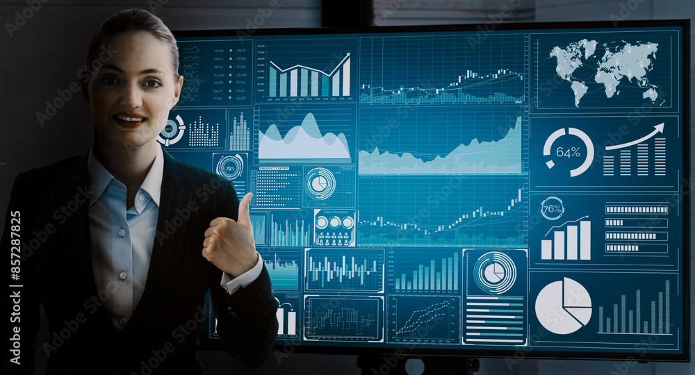 Aufkleber data analysis for business and finance concept. interface showing future computer technology of prof