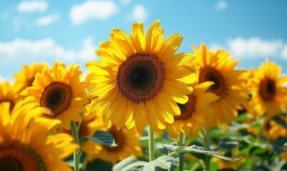 Sunflowers against a blue sky