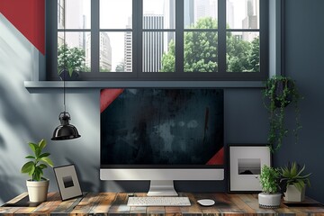 Fototapeta premium Work desk in the modern office banner