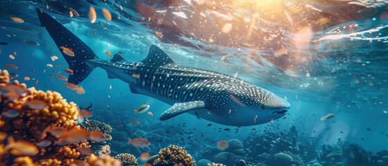 Fototapeta premium Diver photographing a majestic whale shark