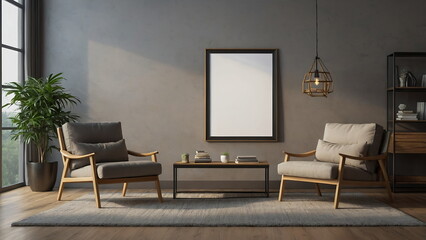 white blank mock up frame on modern living room