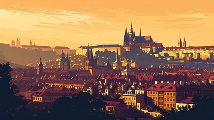 Fototapeta premium Artistic illustration of Prague city. Czech Republic in Europe.