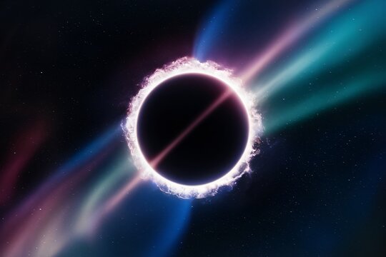 The image is of a black hole. It is surrounded by an accretion disk, which is a ring of gas and dust that is orbiting the black hole. The accretion disk is very hot and emits light.

