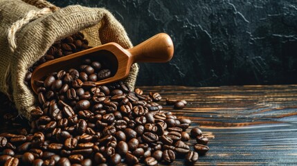 Close-up view of a sack of coffee beans on table.