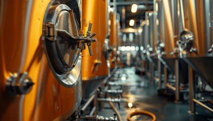 Fototapeta premium A large industrial building with many tanks and pipes