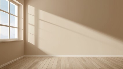 Fototapeta premium Minimalistic abstract simple gentle light beige background for product presentation with light and beautiful shadow from window on wall
