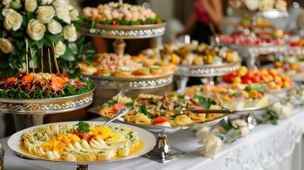 Fototapeta premium catering wedding buffet for events. Generative AI