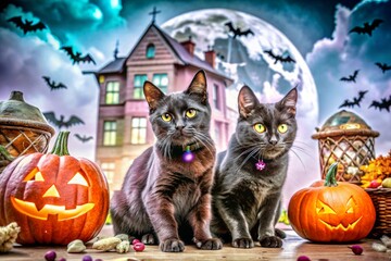 Black cats in spooky settings