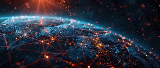 Earth with vibrant digital network lines and a data backdrop, representing global internet communication in