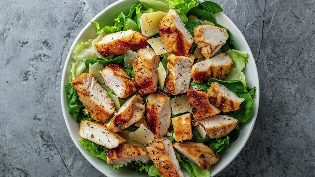 Fresh Grilled Chicken Salad with Parmesan Cheese and Leafy Greens