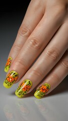 Intricate Nail Art Design with Vibrant Colors and Textured Patterns on Elegant Manicured Hand