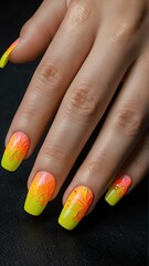 Intricate Nail Art Design with Vibrant Colors and Textured Patterns on Elegant Manicured Hand