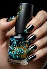 Intricate Nail Art Design with Vibrant Colors and Textured Patterns on Elegant Manicured Hand